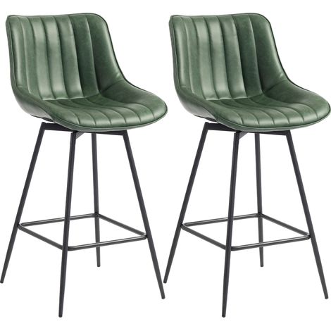 Bar Stools Set of 2, Swivel PU, 54.5 x 47 x 97.5 cm, Dark Green (1/5)