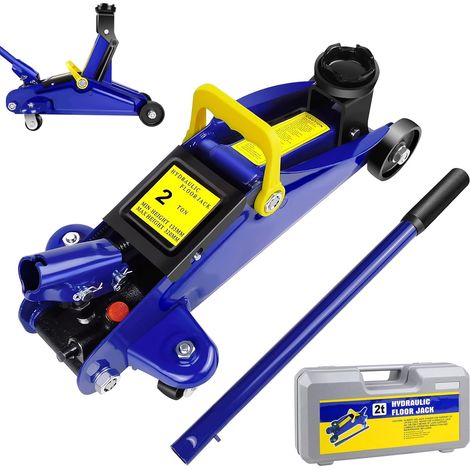 Cric de levage de voiture, capacité de charge de 2 tonnes/4000 livres, plage de levage de 5,3 pouces à 12,6 pouces, avec roulettes universelles, valise (bleu) (1/5)