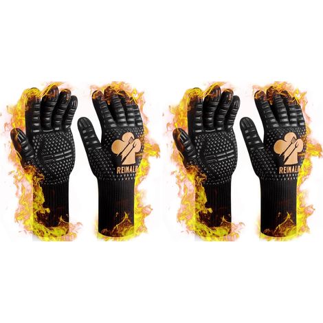Gants de Barbecue, Gants de Four Résistant à la Chaleur jusqu'à 800 °C Gants de Gril de Cuisson en Silicone Antidérapants (L/XL/XXL, Gold) (Lot de 2)