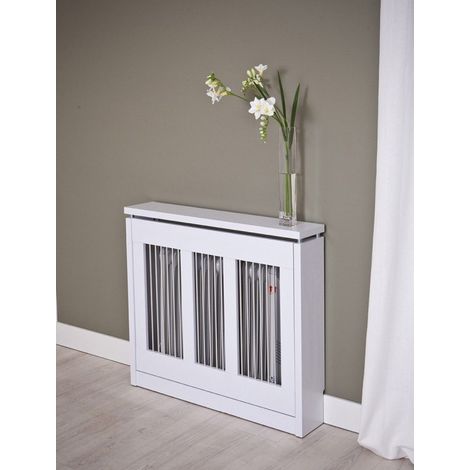 Cache-radiateur 90 cm blanc – Design moderne avec porte battante – Évidement pour ajustement parfait au mur – Matériau mélaminé haute résistance – Topkit