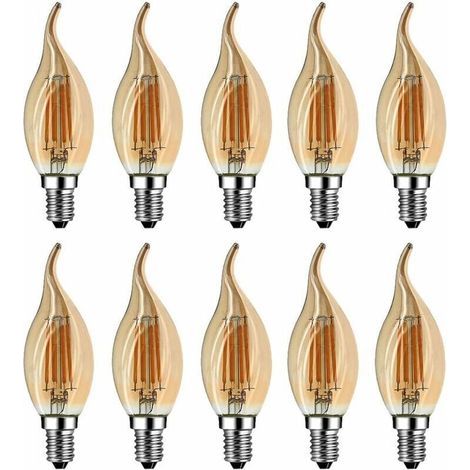 Ampoule Flamme LED E14, 4W Equivalent à Ampoule Halogène/Incandescente 40W, Blanc Chaud 2700K, Flamme Bougie LED encastrable, 360° Faisceau, IRC80, Verre marron, Lot de 10 [Classe énergétique A++] (1/5)