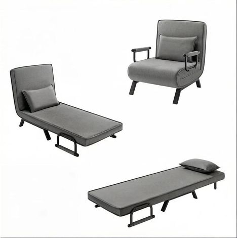 3-in-1 Klapp-Schlafsessel dunkelgrau aus Leinen und Metall mit Kissen (1/5)