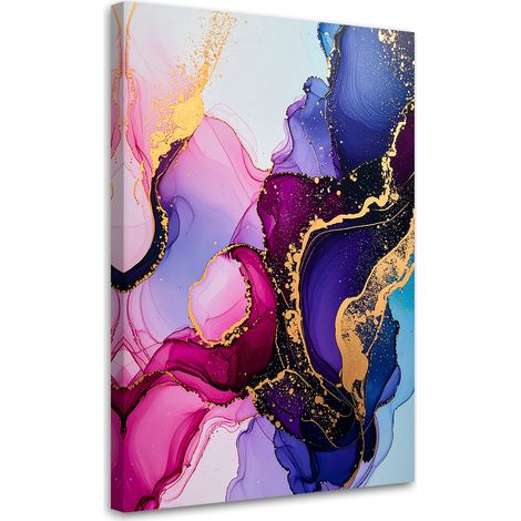 Quadro su tela, Astrazione rosa e viola con venature dorate. - 40x60 (1/2)