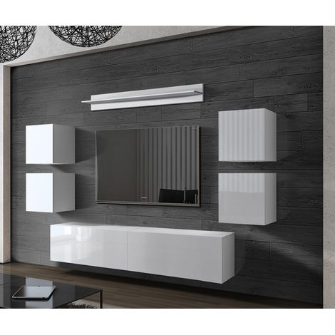 Ensemble meuble TV CONCEPT 41-41-HG-W-2-1B blanc brillant 256 cm (1/2)