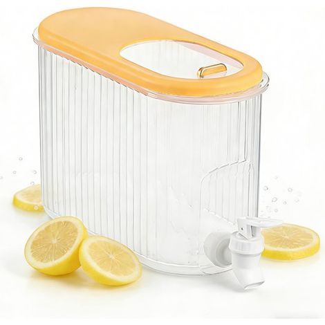 Distributeur de boissons de 3,5 L avec robinet, grande capacité, gain de place, compatible réfrigérateur, 30 x 26,5 x 17 cm, jaune (1/5)