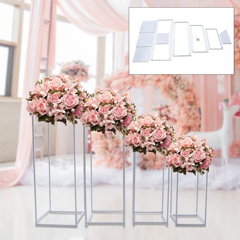 4pcs blanc mariage porte - fleurs, moderne géométrique mariage métal vase colonne stand, carré cérémonie décoration stand, Design amovible (1/5)