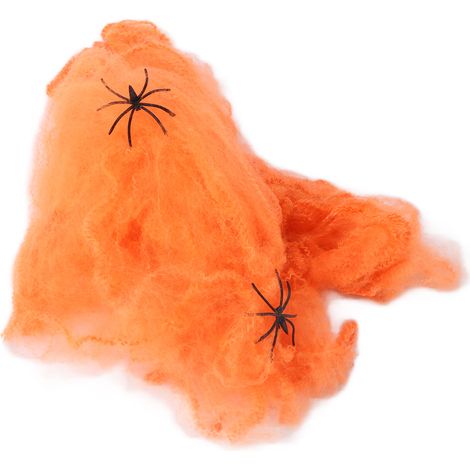 Set mit 5 sehr realistischen und modularen Halloween-Spinnennetzen, für den Innen- und Außenbereich geeignet, orange Farbe. (1/5)