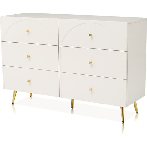 Cómoda de 6 cajones color blanco crema con patas metálicas 120 x 85 x 40 cm (1/5)