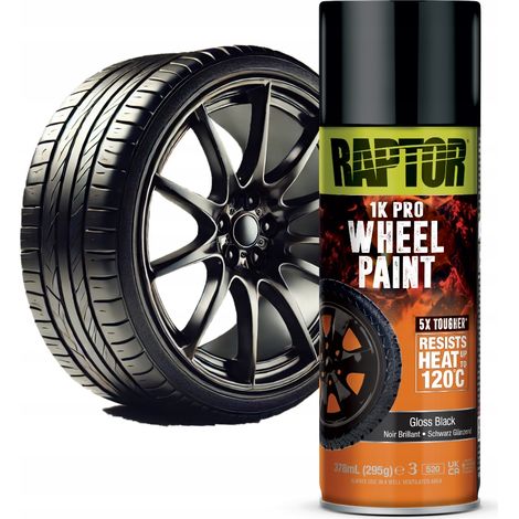Vernice spray lucidante nera resistente U-POL Raptor per cerchi, 400 ml, 120 °C (1/2)