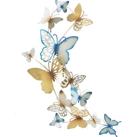 Décoration Murale en Métal "Butterflies" 115cm Bleu & Or (1/5)