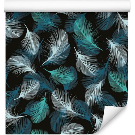 Papier peint à motifs de plumes turquoise pour le fond du salon et de la chambre, 50 x 1000 cm (1/5)
