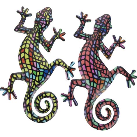 2 Stück Metall Gecko Wandbehang für Garten Terrasse Wohnzimmer Robustes Eisen Farbecht (1/5)