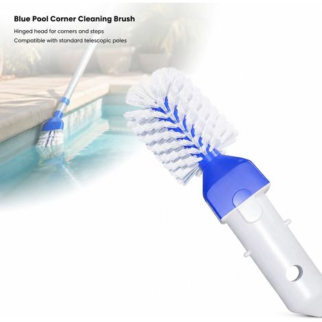 Brosse Coin Piscine - Angle & Marches - PP/Acrylique Bleu 26cm - Outil Nettoyage Spa & Carrelage - Compatible Perche Standard (1/5)