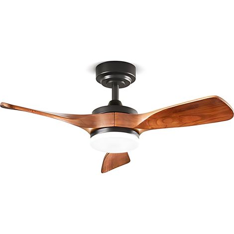 Ventilatore da Soffitto con Luce LED 18W e Pale in Legno Massiccio Noce Scuro, 6 Velocità, Telecomando incluso, Diametro 90 cm, Nero - Perenz (1/2)