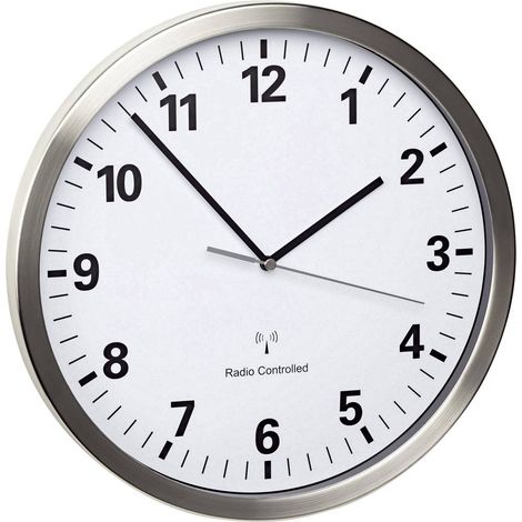 Horloge murale TFA Dostmann 60.3523.02 radiopiloté(e) 30.5 cm x 43 mm acier inoxydable mécanisme d'horloge silencieux, (1/10)