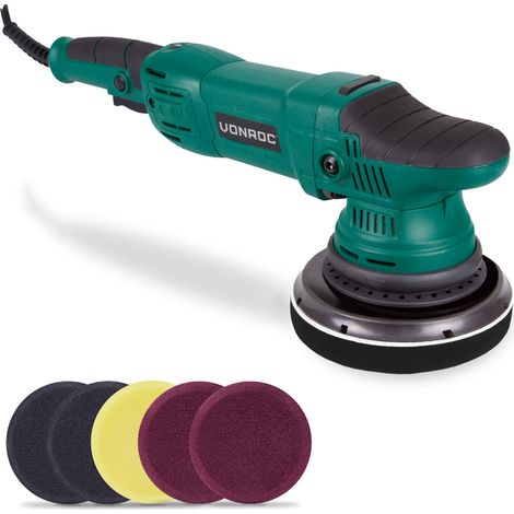 Exzentrische Poliermaschine Set / Dual Action / Poliermaschinen-Set – Konstant-Elektronik – Soft Start – 150 mm – 1050 W – einschließlich 7 Polierscheiben, Stützscheibe und Tasche