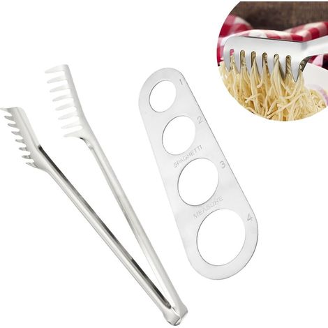 Lot de 2 pince à pâtes, acier inoxydable, tête dentée, doseur spaghetti, cuisine maison (1/5)