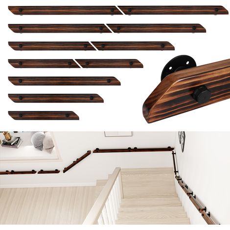 Wolketon Corrimano a parete piatto in pino massello, 80 cm, marrone effetto legno, con supporti e kit di fissaggio (1/5)