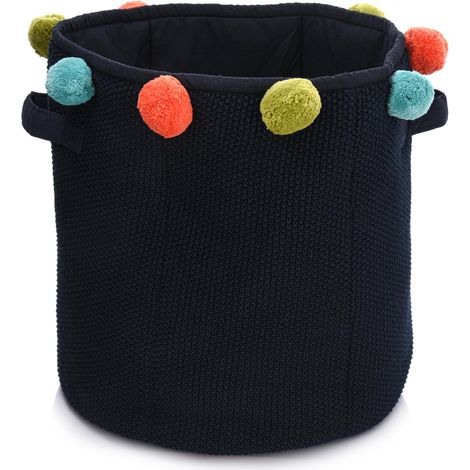 Minicesta Duka con pompones, 34x36cm, azul marino (1/5)