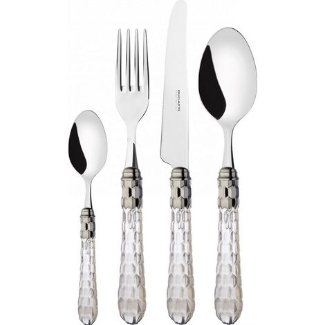 24 pièces couverts ensemble dans un boîtier en bois transparent transparent Cristallo ghiera cromata Bugatti