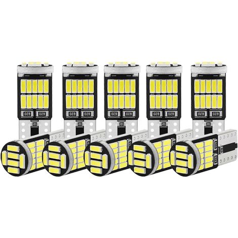 Lot de 10 ampoules LED W5W T10 4014 26SMD pour éclairage intérieur de voiture (plafonnier, plaque d'immatriculation, clignotants, feux arrière), 12 V, lumière blanche (1/5)