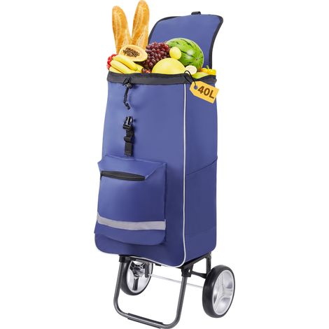 Chariot de courses pliable et imperméable, idéal pour les courses en bleu (1/5)