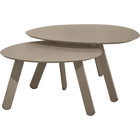 Lot de 2 tables basses gigognes de jardin Taupe (1/5)