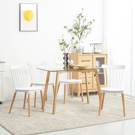 Lot de 4 chaises style scandinave dossier haut assise en polypropylène pieds en hêtre 48 x 52,5 x 83 cm blanc (1/5)