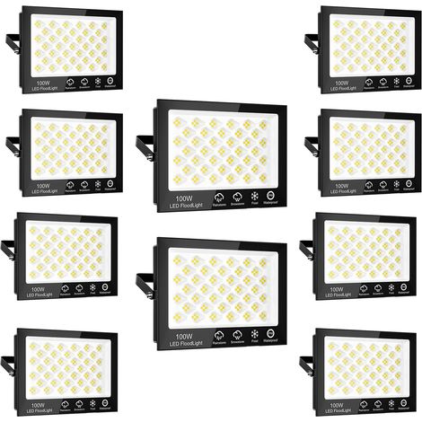 Projecteur LED Extérieur 100W 10000LM Ultra Lumineux IP65 Étanchéité 6500K pour Jardin Balconie Garage Entrepôt