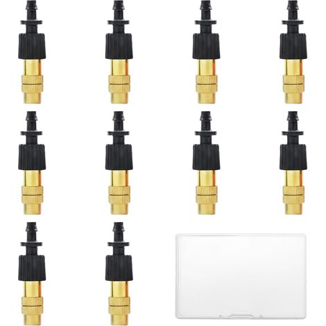 10 x Adjustable Brass Misting Nozzles, Micro Automatic Watering Sprinkler for Hose 4/7 mm, Outdoor Water Misting Nozzle for Garden, Terrace, Greenhouse and Lawn (1/5)