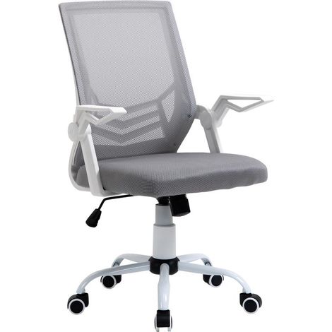 Chaise de bureau ergonomique grise en maille, accoudoirs relevables et soutien lombaire, hauteur 94-104 cm