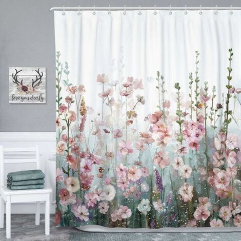 Cortina de ducha cuadrada colorida para baño - moderna - decorativa - flores rosas - multicolor - poliéster - impermeable - 180 x 180 cm