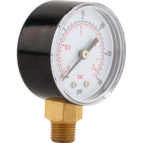 Manomètre 50 mm, filetage laiton 1/4 BSPT pour carburant, air, huile, gaz, eau (0-30 PSI 0-2 Bar) (1/5)