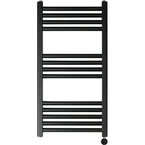 JTP Vos Electric Towel Rail with Thermostatic Heating Element 800mm H x 400mm W - Matt Black (1/3)