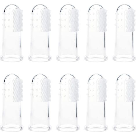 Paquete de 10 cepillos de dientes blancos para perros con cerdas suaves, aptos para uso alimentario, fabricados en silicona suave, lavables y cómodos para los perros.