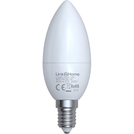 Link2Home L2HE145W Wi-Fi LED SES (E14) Opal Candle Dimmable Bulb, White + RGB 400 lm 5W LTHE145W