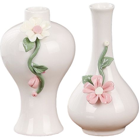 Jarrón de cerámica tallado a mano – Juego de 2 piezas (una flor individual completamente abierta + flor abierta) – Elemento decorativo para mesa, escritorio, sala de estar o hogar. (1/5)