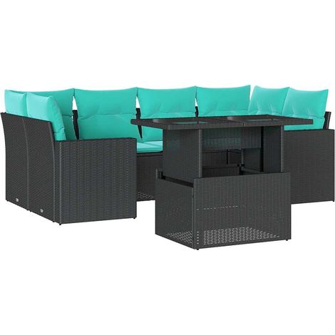 7-teiliges Gartensofa-Set mit Kissen, schwarzes Polyrattan vidaXL (1/5)