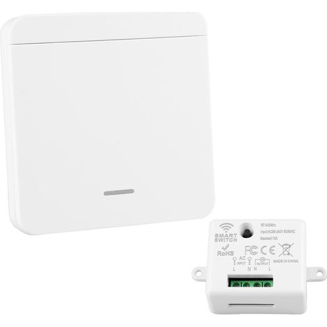 Interrupteur Sans Fil 433MHz avec Émetteur et 10A 240V Récepteur Interrupteur pour Lampes Jusqu'à 1500W, Portée 30m, Télécommande Sans Fil Rf, Installation Facile Pas de Câblage Requis (1/5)