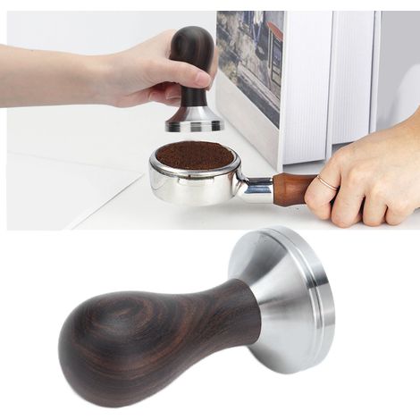 Marteau doseur à café en acier inoxydable avec manche en bois de 53 mm, niveleur en acier inoxydable (1/5)