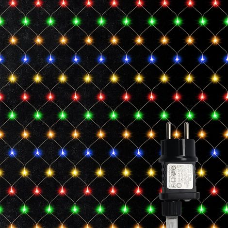 Jiubiaz LED Lichternetz Lichterkette 3x2 m 200 LEDs Mesh Weihnachtsbeleuchtung Wasserdicht Strom Büsche Garten Baum Zimmer Balkon Party Deko Bunt (1/5)