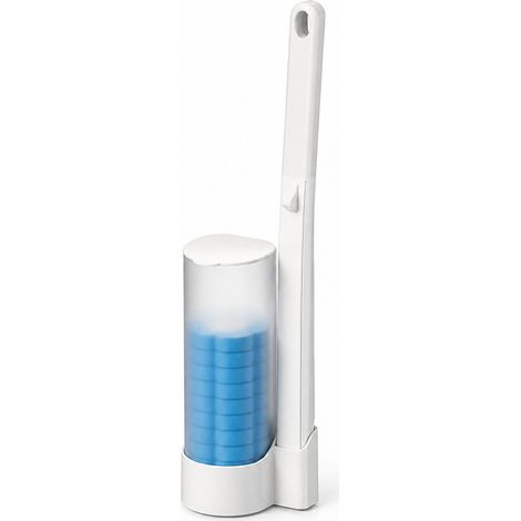 Brosse WC Jetable avec Support, Blanche, 1 Manche et 24 Têtes de Nettoyage Rechargeables (1/5)