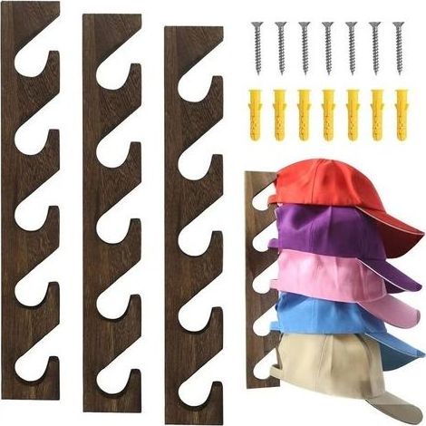 Lntyq Set of 3 door-hats for casquettes of baseball, organizer wall in wood for casquettes of baseball, bracket wall vertical for cabinet, door, bedroom, living room, input, laundry room (wood mar (1/5)