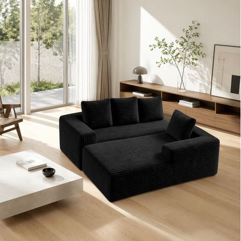 Divano angolare modulare 261x173x58 cm in tessuto nero, chaise destra, senza montaggio – MEUBLIV (1/5)