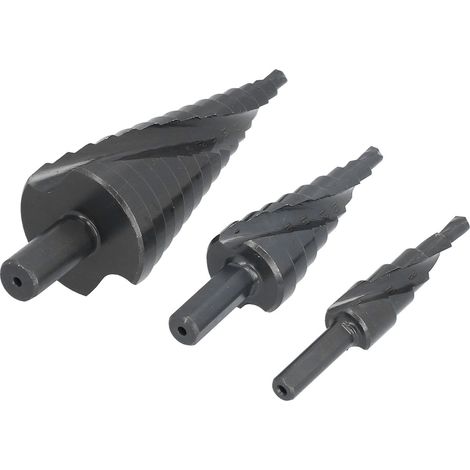 Forets étagés à spirale en 3 pièces : conception à double tranchant plus lisse, finition nitrurée, durables, forets coniques étagés en acier rapide revêtu de titane (1/5)