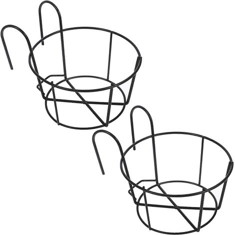 Deux supports pour pots de fleurs en fer forgé noir, pouvant servir à ranger et suspendre des paniers à bonsaï. (1/5)