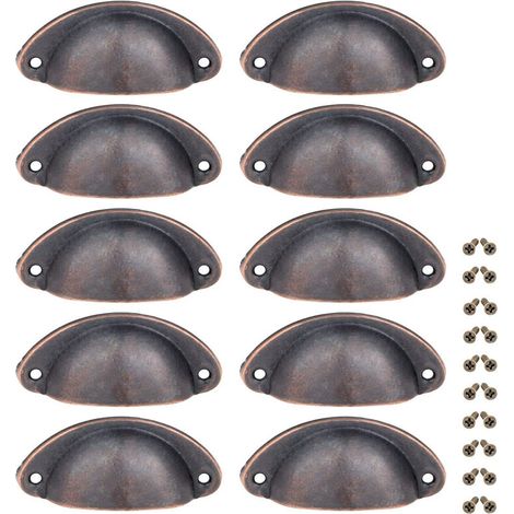 10 Pcs Poignée Bronze Rouge de Meuble Coquille Vintage Poignée pour Tiroir Armoire 82mm Bouton Porte Placard avec Vis (1/5)