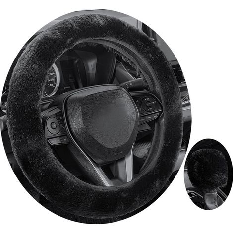Coprivolante invernale universale da 38 cm, nero, morbido e felpato, antiscivolo, caldo e confortevole, accessorio per auto ideale per la guida invernale. (1/3)
