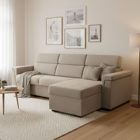 Divano Letto con Penisola Ganzaria, Sfoderabile, Contenitore Made in Italy, Idrorepellente Trasformabile in Letto, 285x160 cm Grigio Tortora (1/5)