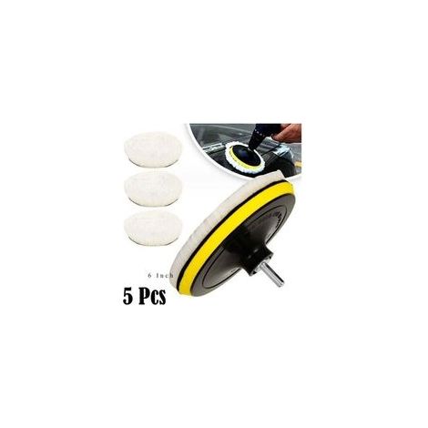 5 Pièces 150mm Tampon de Polissage en Laine, Disque Polissage Éponge de Polissage Pads Kit Polissage Voiture pour avec M14 Foret pour Perceuse pour Polissage de Voiture Meulage Cirage (1/4)